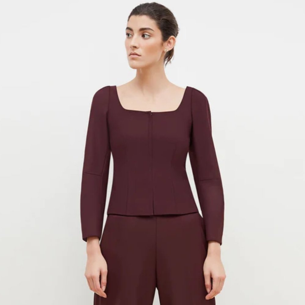 M.M. Lafleur The Dawn Top in Sharkskin, Garnet, Size 8 NWT